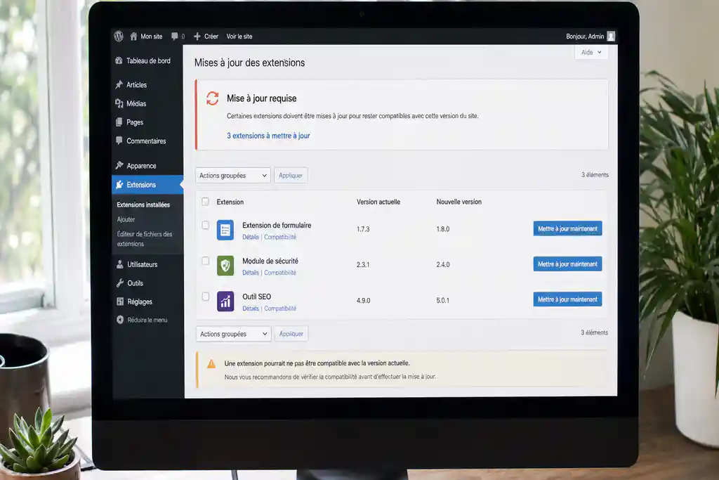 Demande de mise à jour des éléments de WordPress