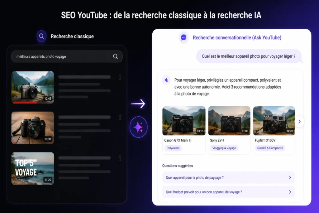recherche YouTube classique vs recherche conversationnelle Ask YouTube