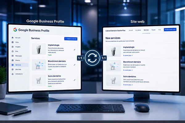 Miroir parfait entre services GMB et pages du site